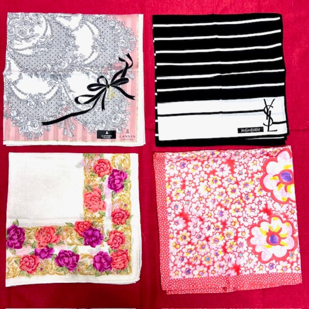 BUNDLE 4: YSL-LANVIN C.-TSUMORI-LANCETTI Scarf/Lg Handker Cot/Silk 24" - 21"(92)